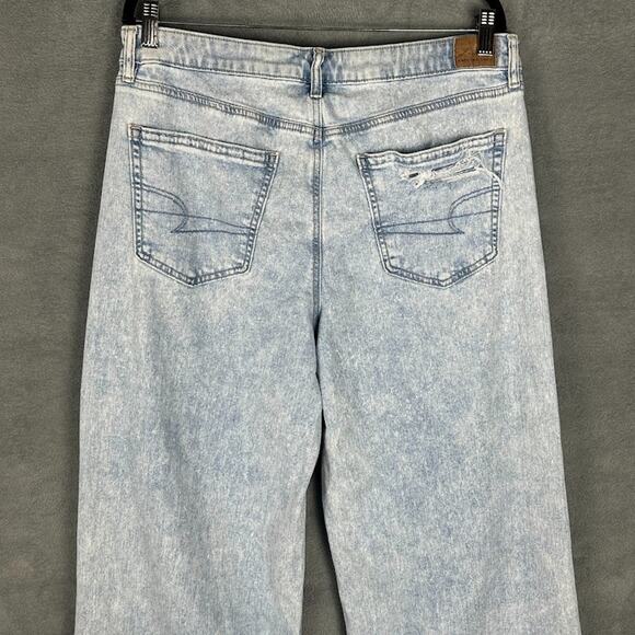 American Eagle Jeans Womens 12 XLong Blue Super High Rise Baggy Wide Leg Stretch - Picture 4 of 14